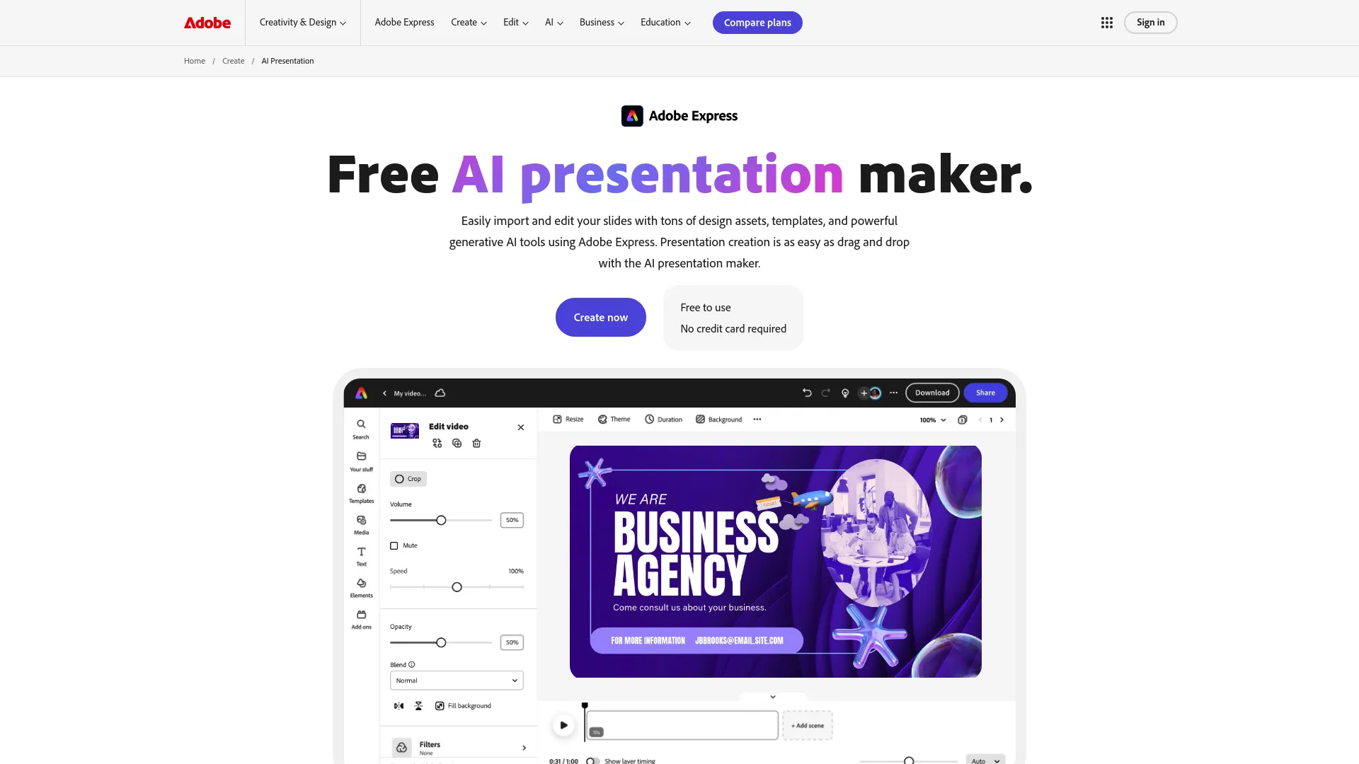 Screenshot of the Adobe Express website
