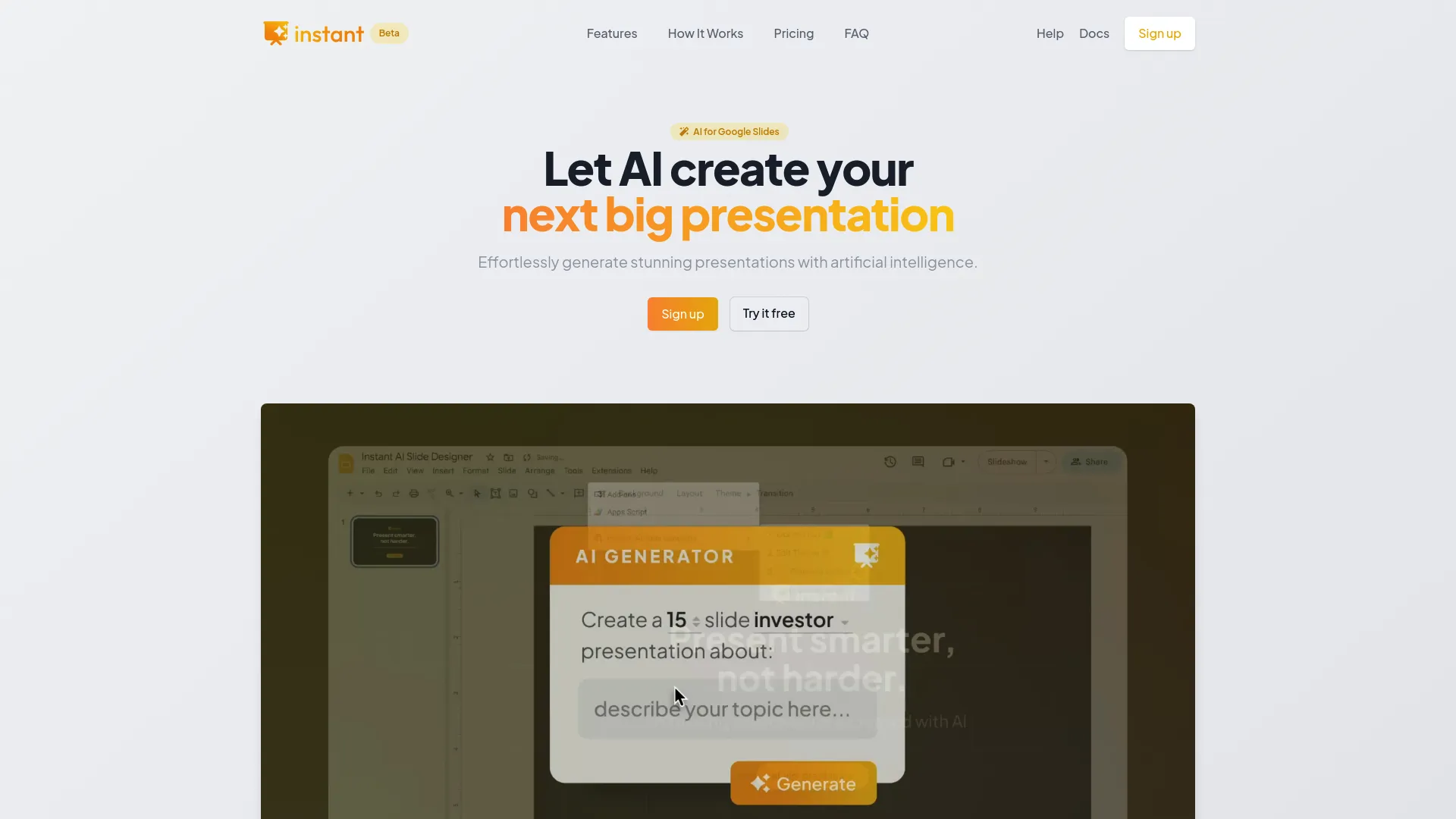 Screenshot of the instant website