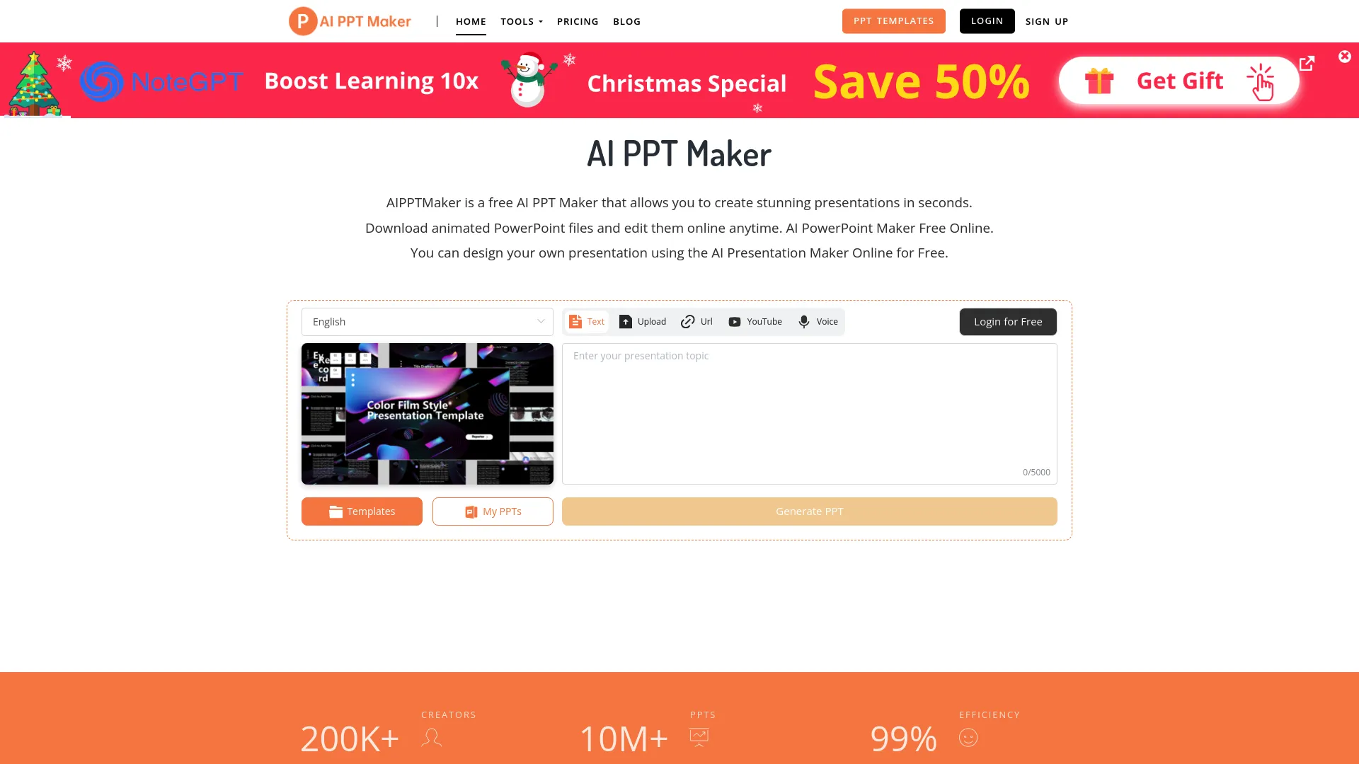 Screenshot of the AI PPT Maker website