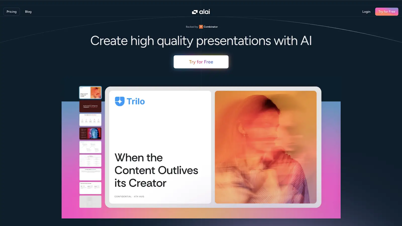Screenshot of the Alai website