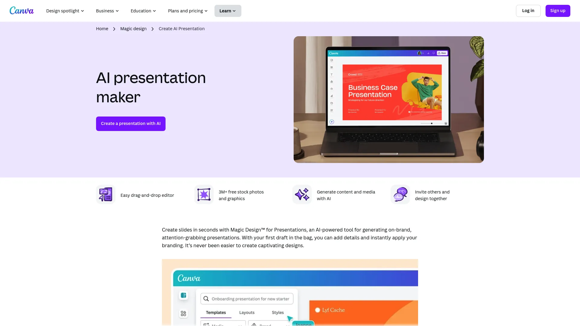 Screenshot of the Canva website