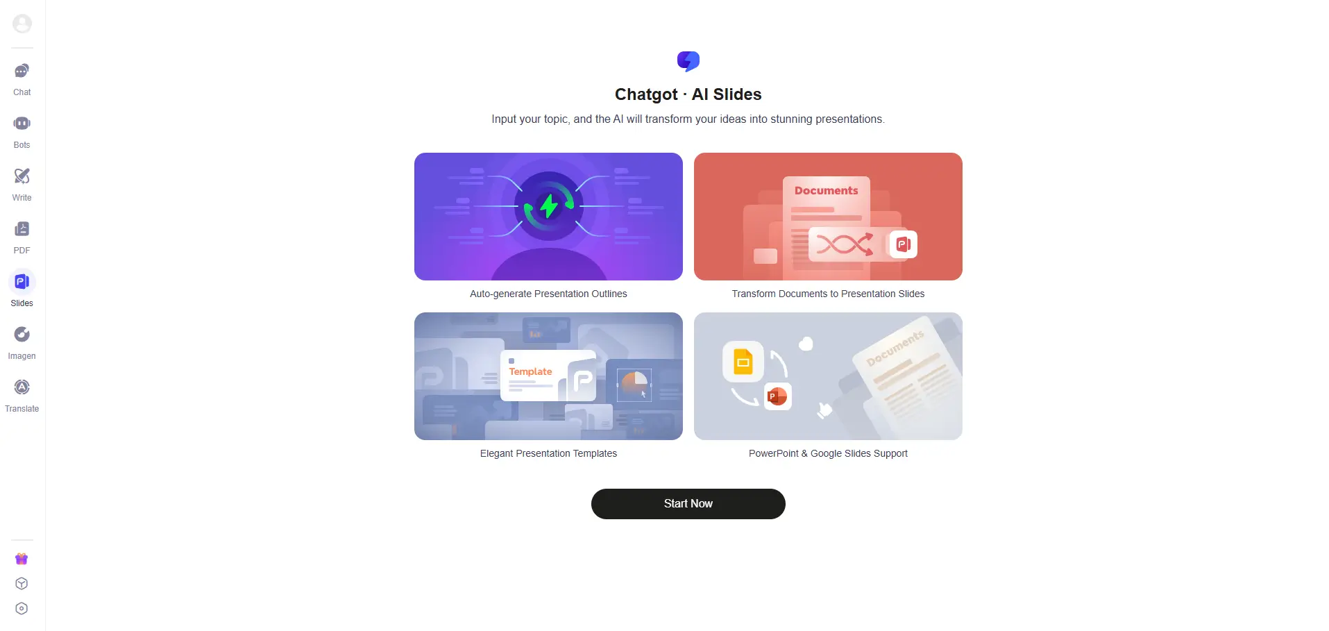 Screenshot of the Chatgot website