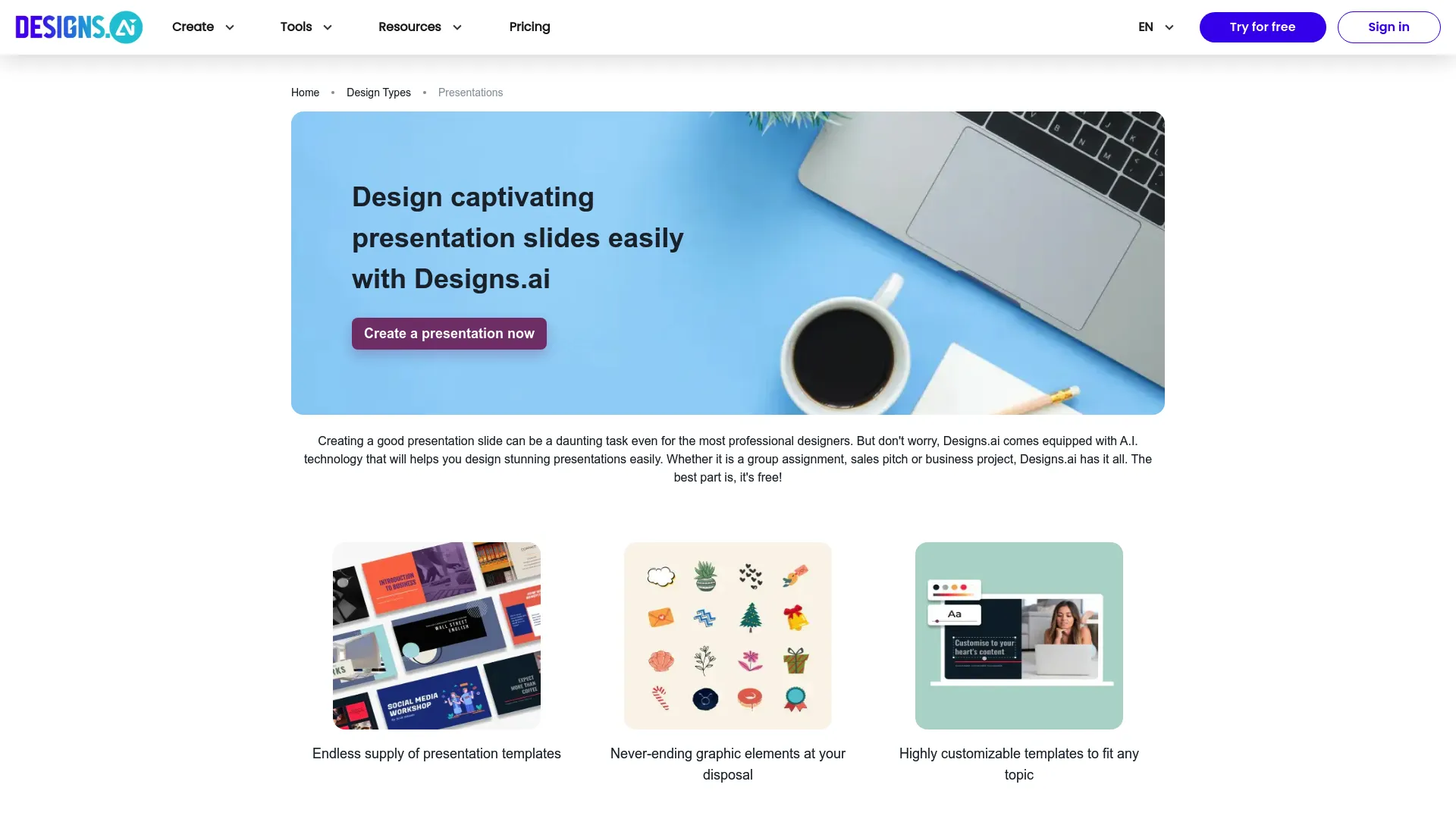 Screenshot of the Designs.ai website