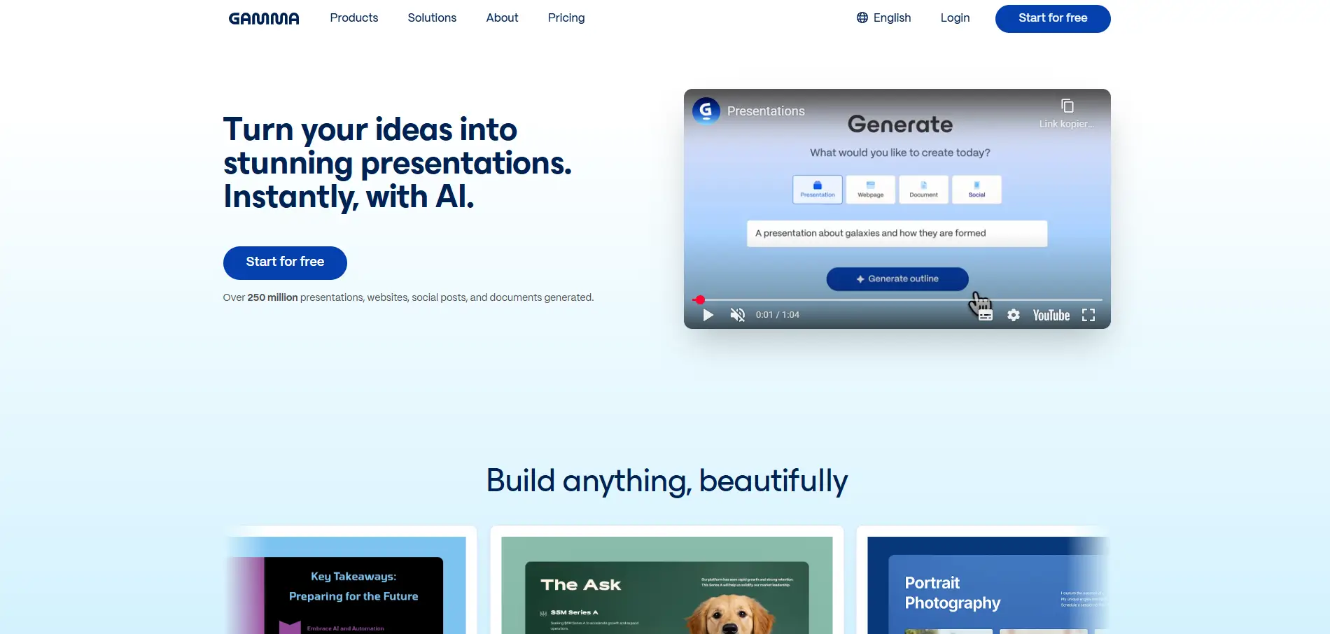 Screenshot of the Gamma website