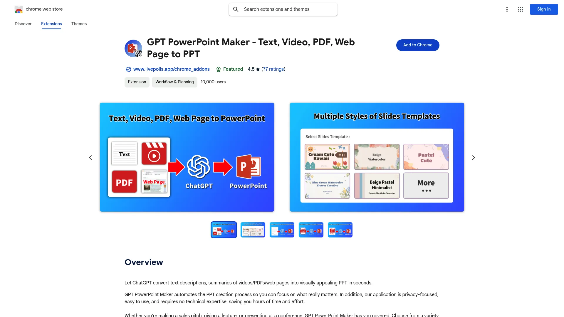 Screenshot of the GPT PowerPoint Maker website