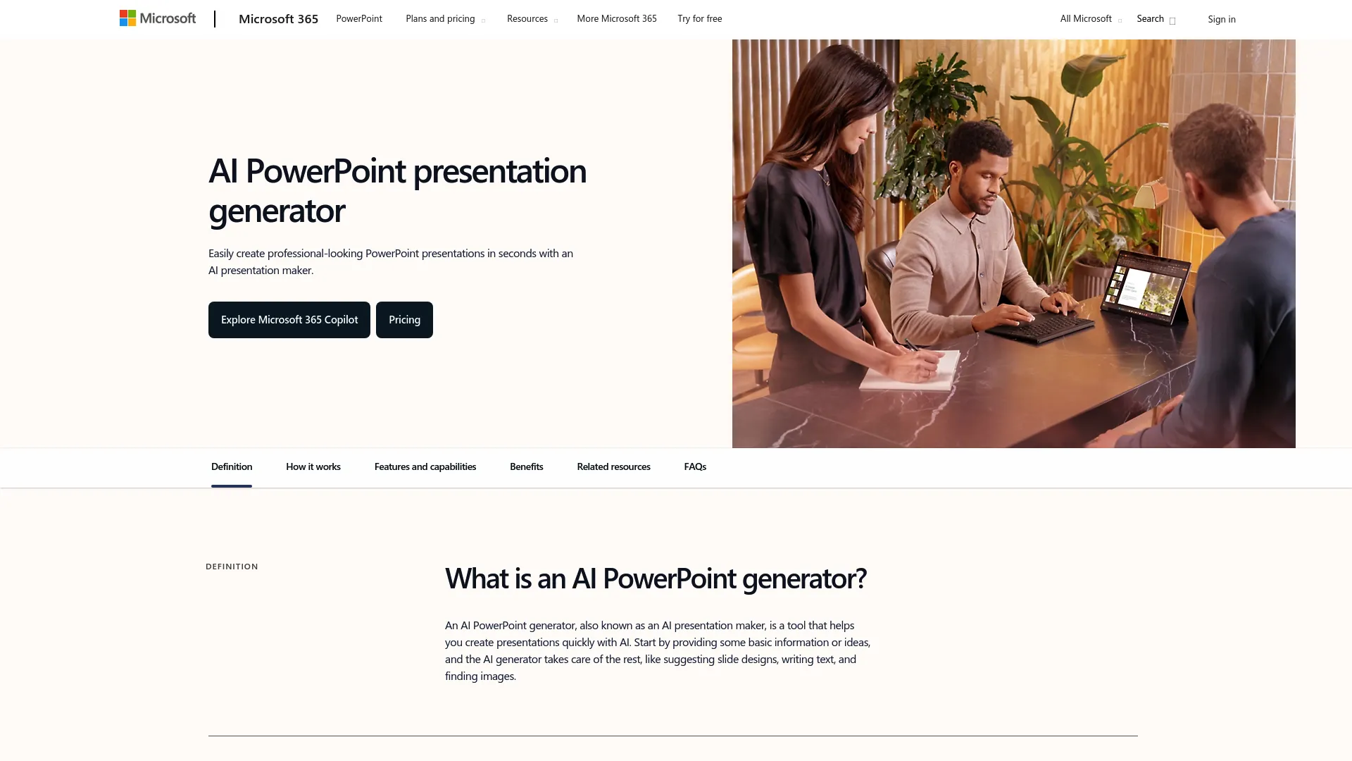 Screenshot of the Microsoft Copilot website