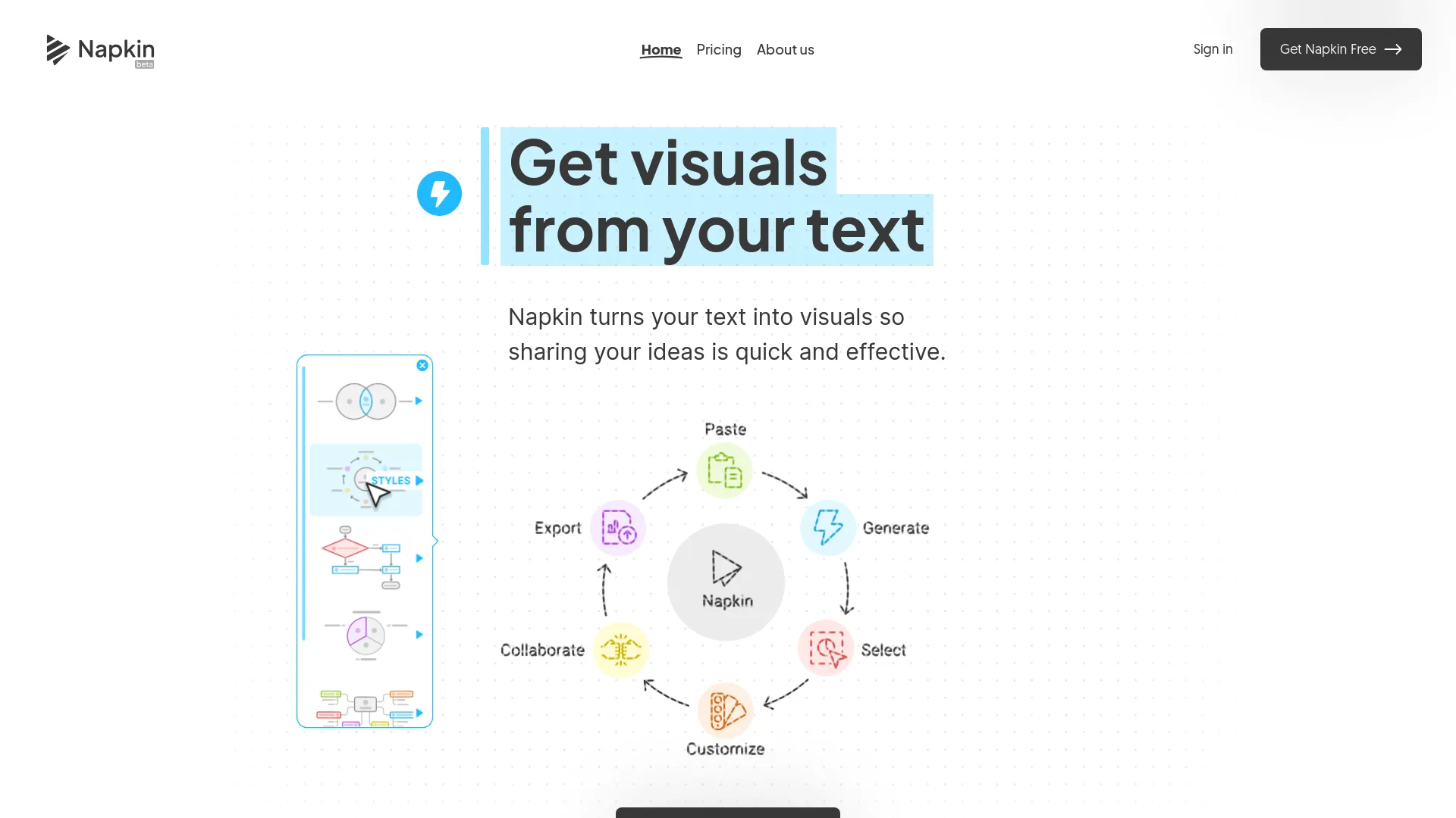 Screenshot of the Napkin AI website