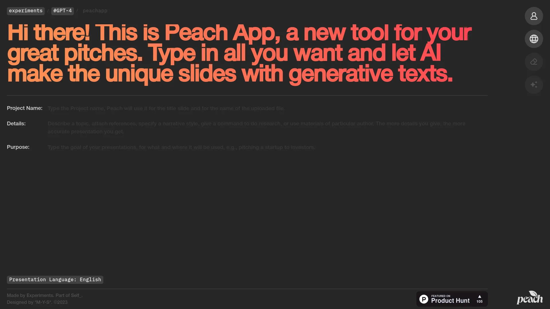 Screenshot of the Peach App website