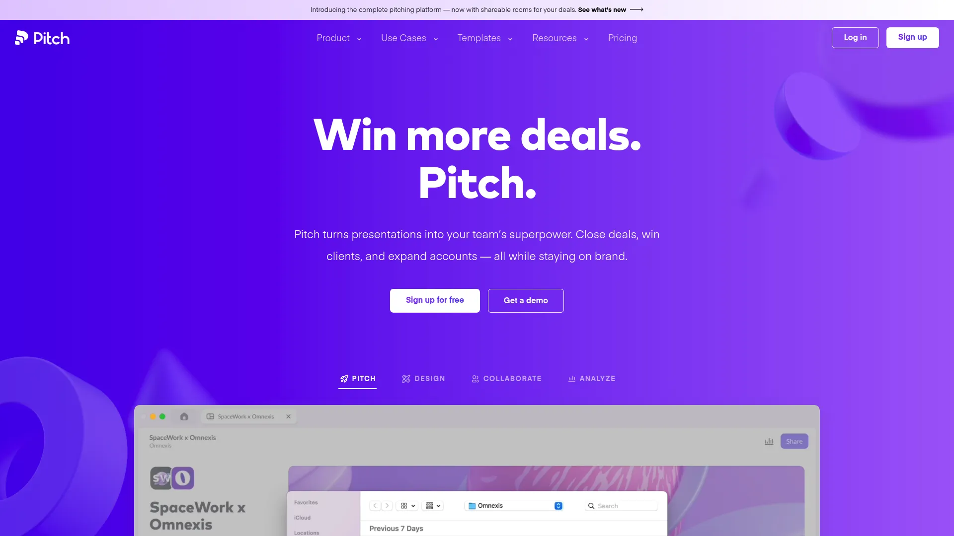 Screenshot of the Pitch website