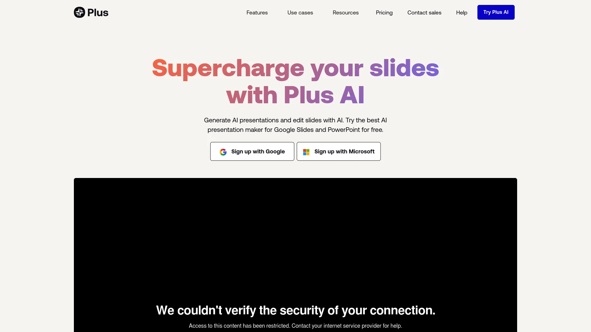 Screenshot of the Plus website
