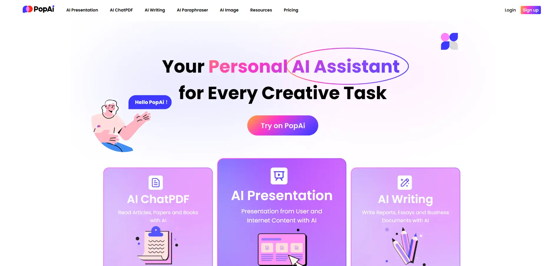 Screenshot of the PopAi website