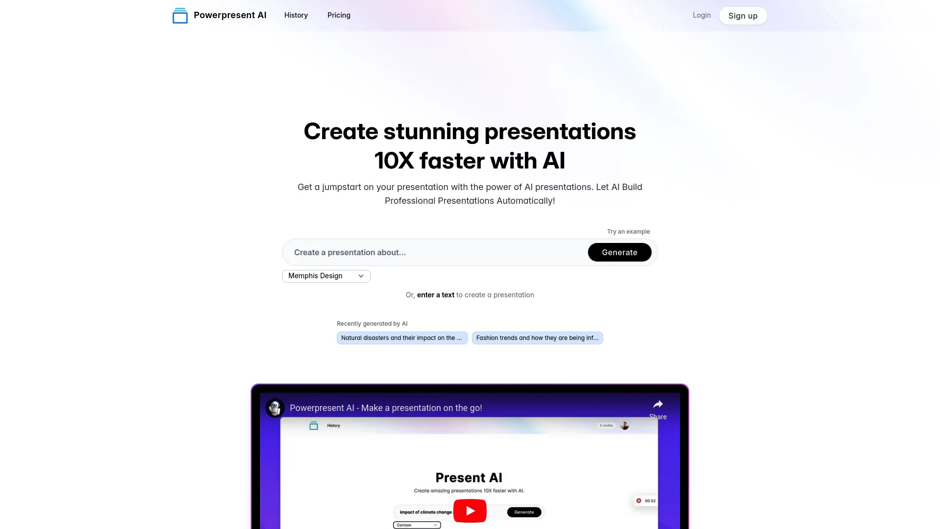 Screenshot of the Powerpresent AI website