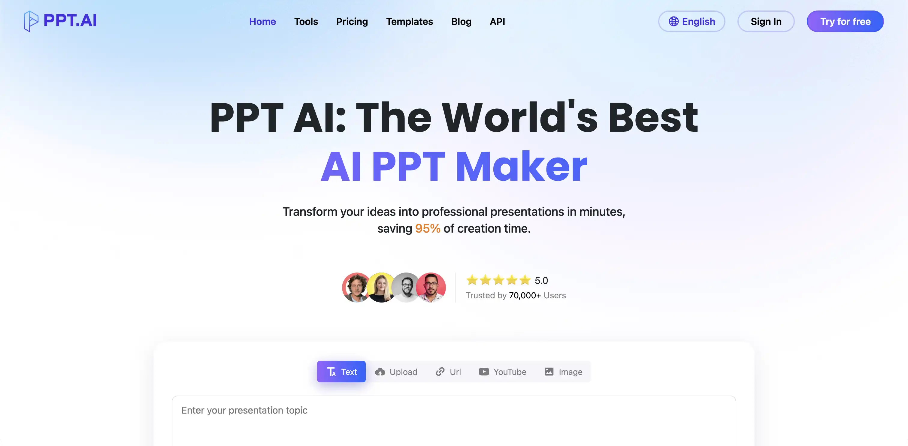 Screenshot of the PPT AI website