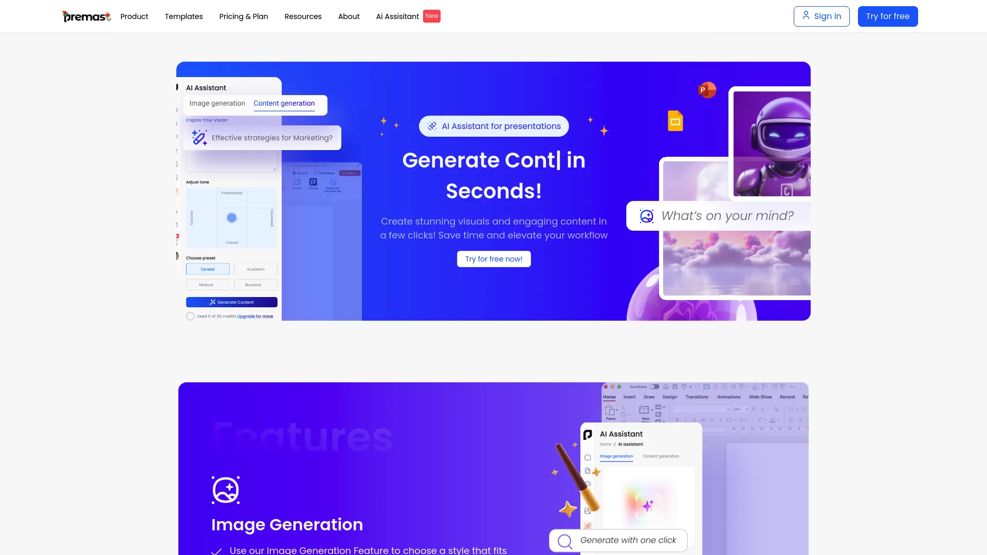 Screenshot of the Premast website