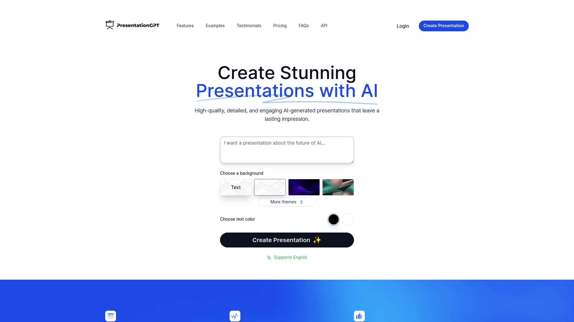 Screenshot of the PresentationGPT website