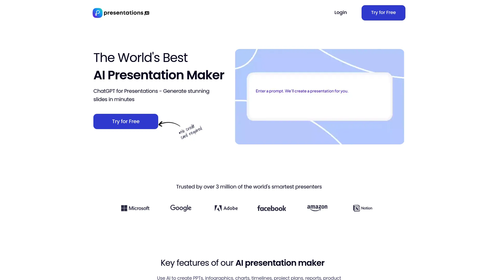 Screenshot of the Presentations.AI website