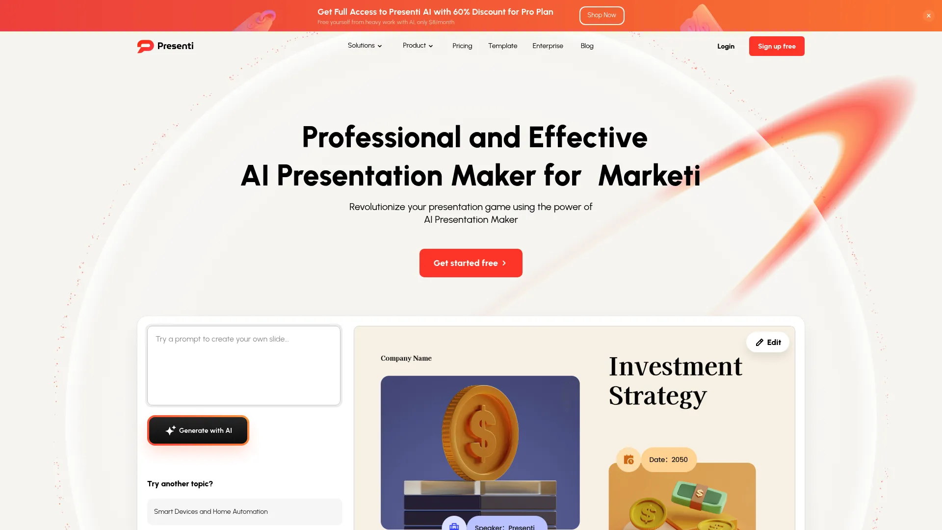 Screenshot of the Presenti AI website