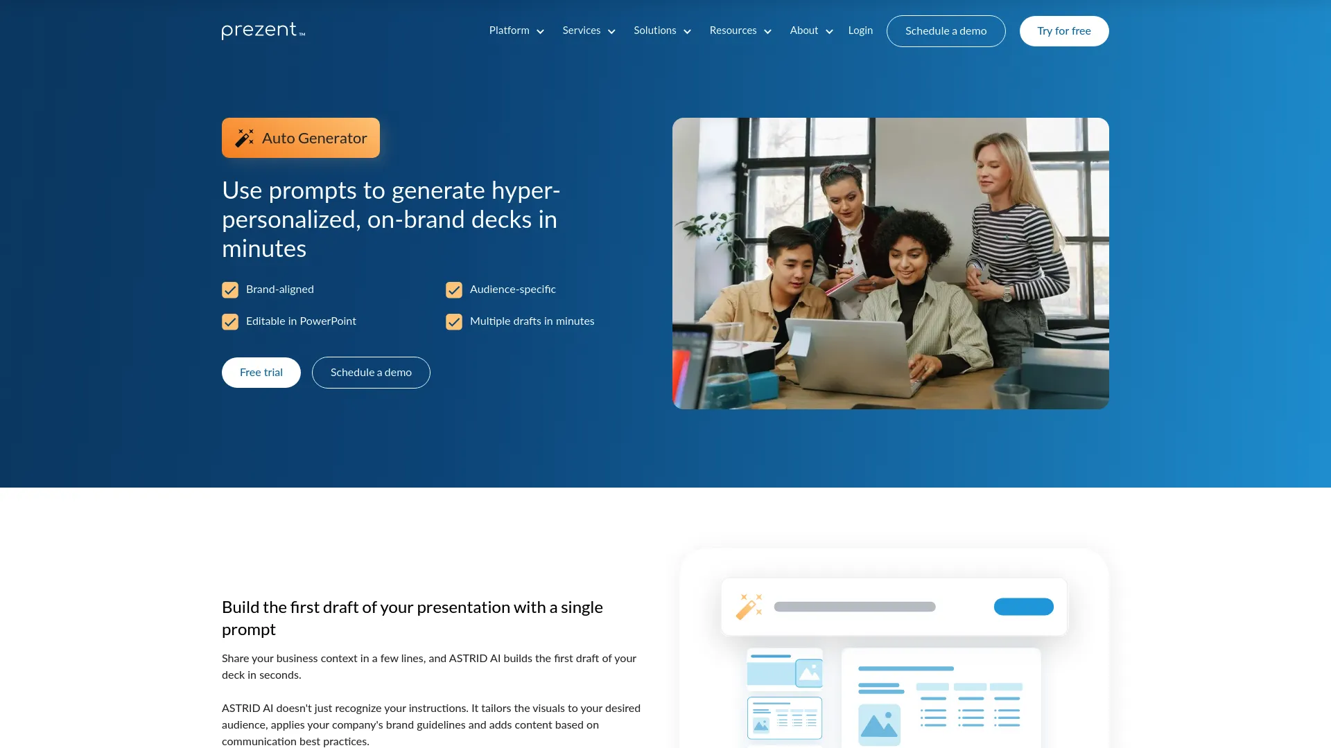 Screenshot of the prezent website