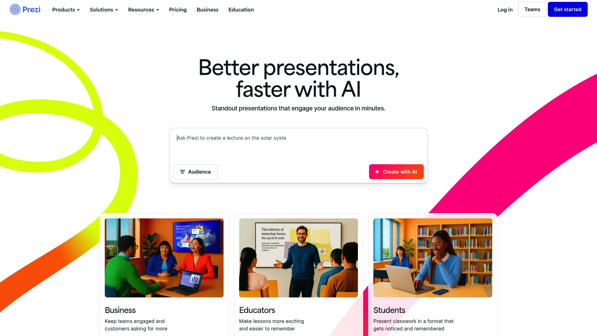 Screenshot of the Prezi website