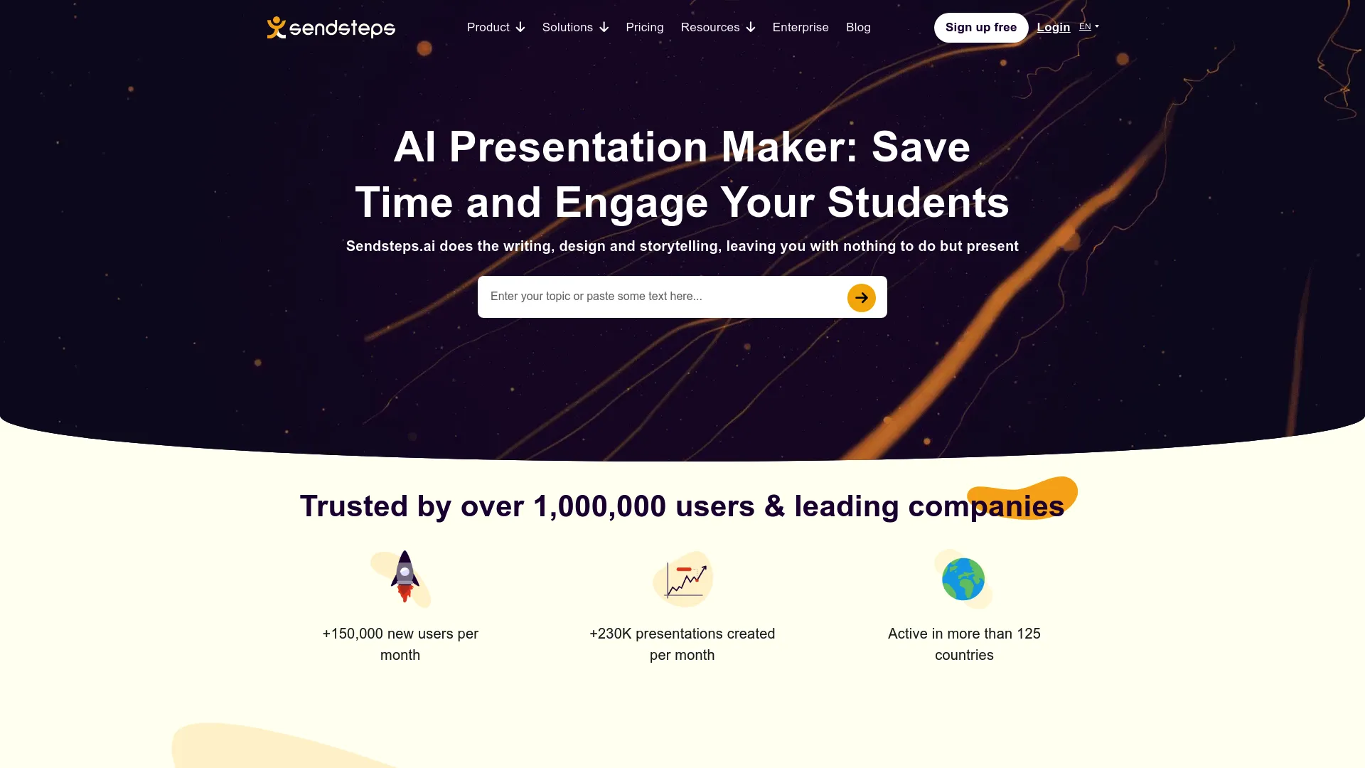 Screenshot of the sendsteps website