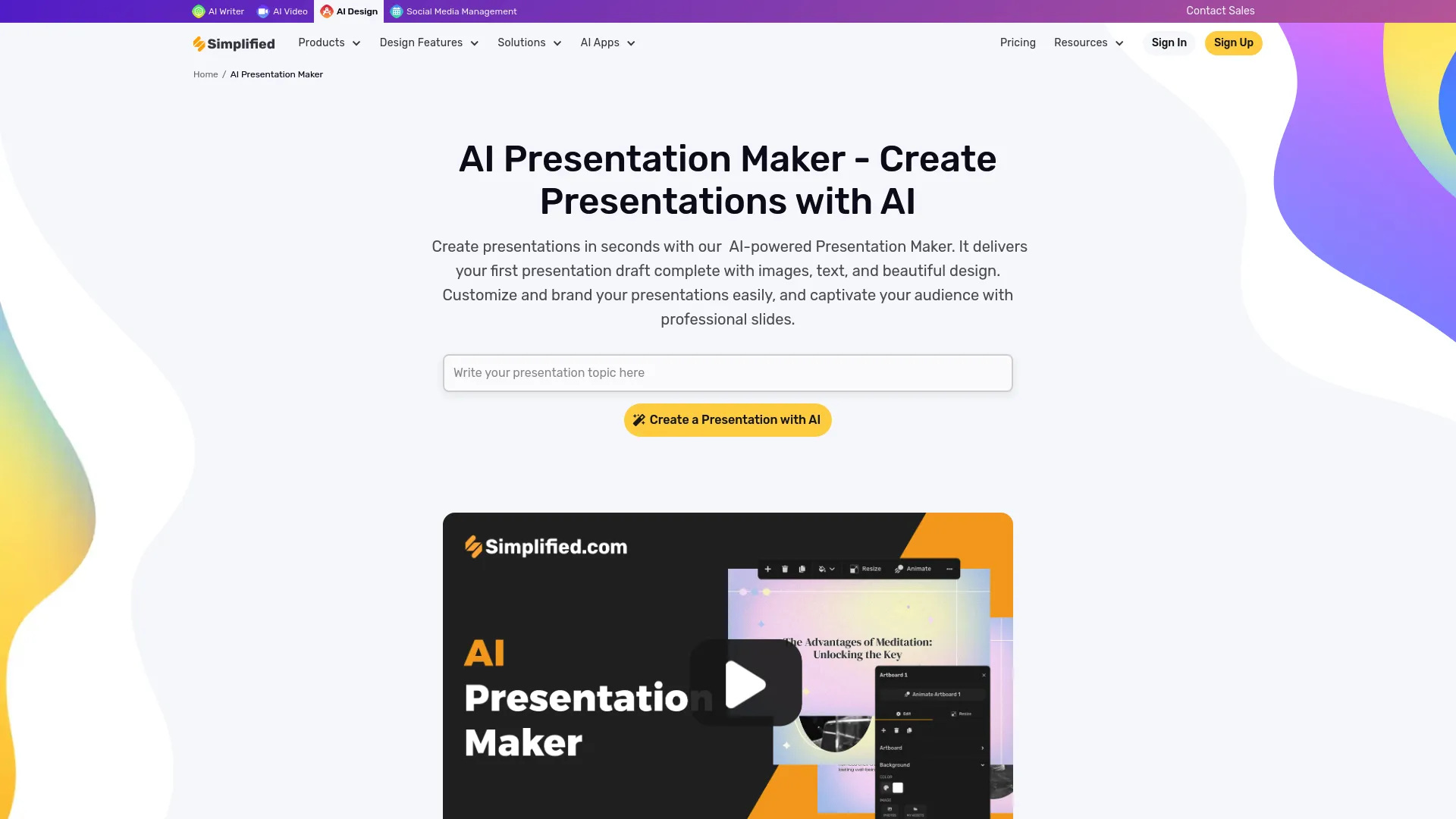 Screenshot of the Simplified website