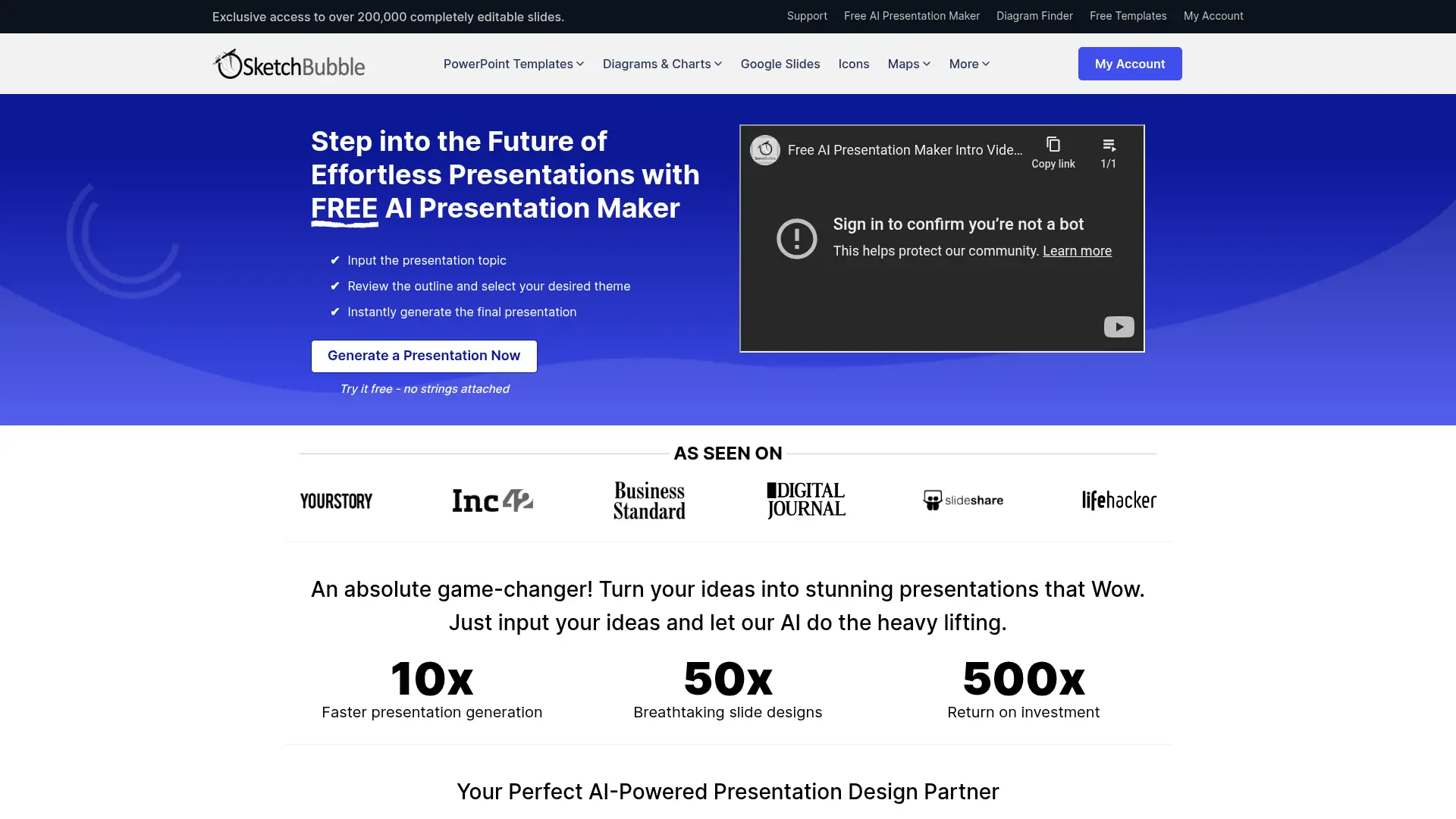 Screenshot of the SketchBubble AI website