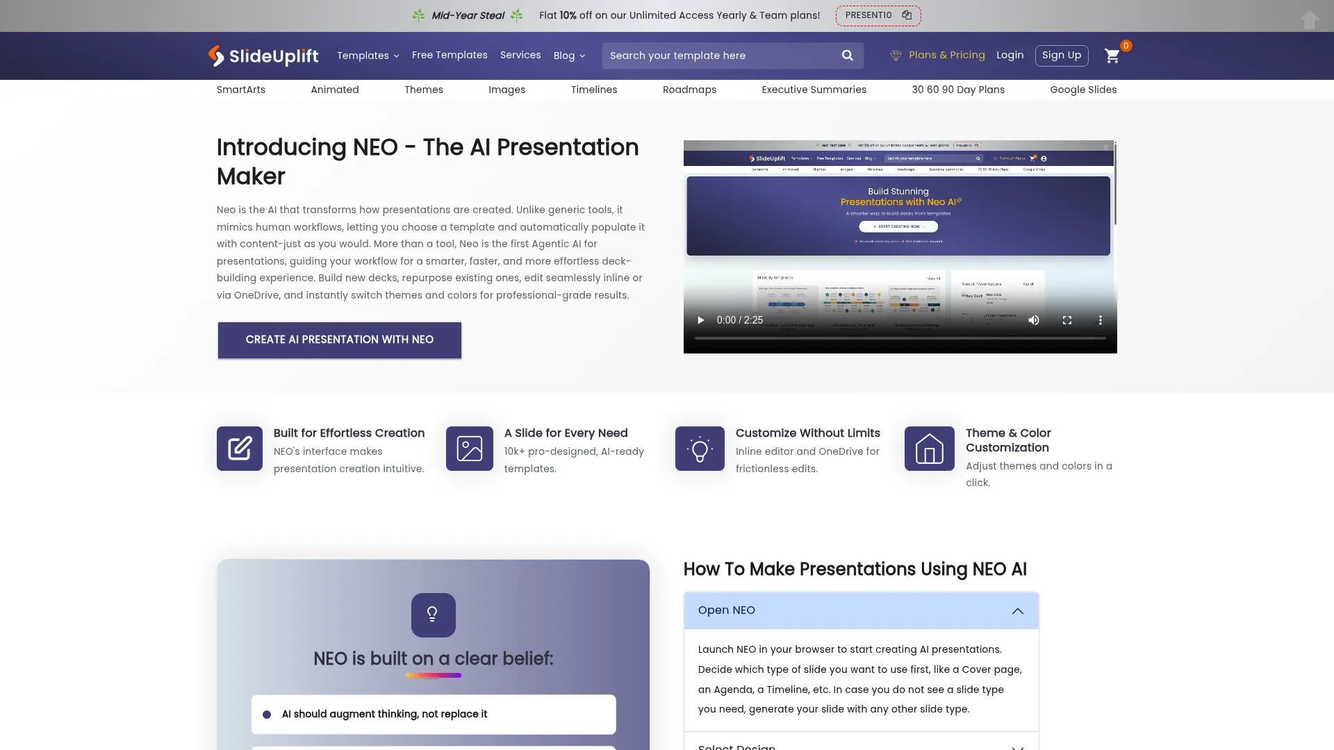 Screenshot of the Neo AI Presentation Maker website