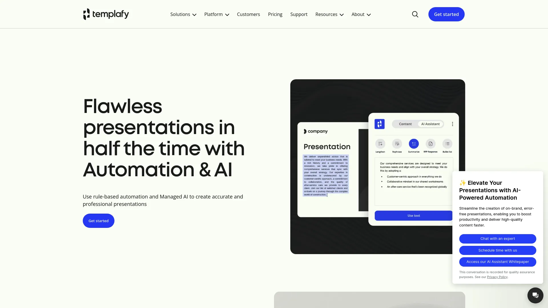 Screenshot of the templafy website