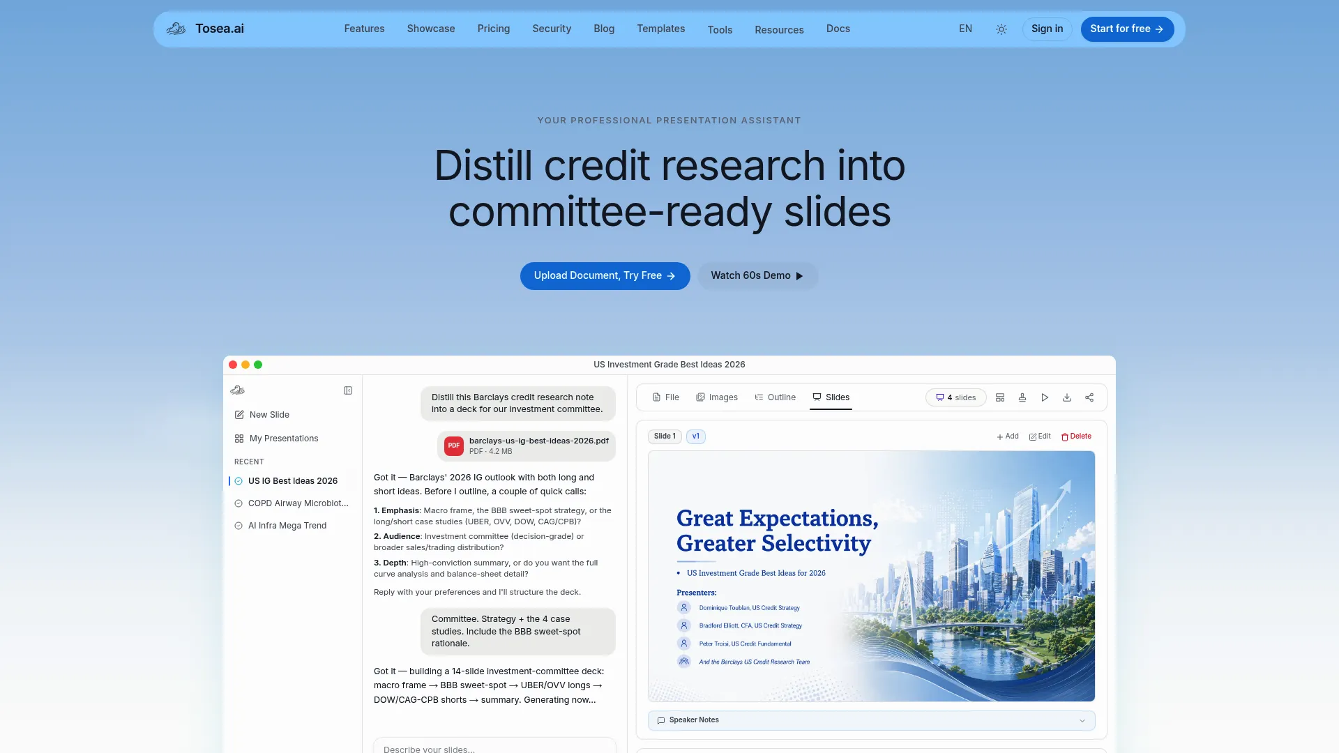 Screenshot of the Tosea AI website