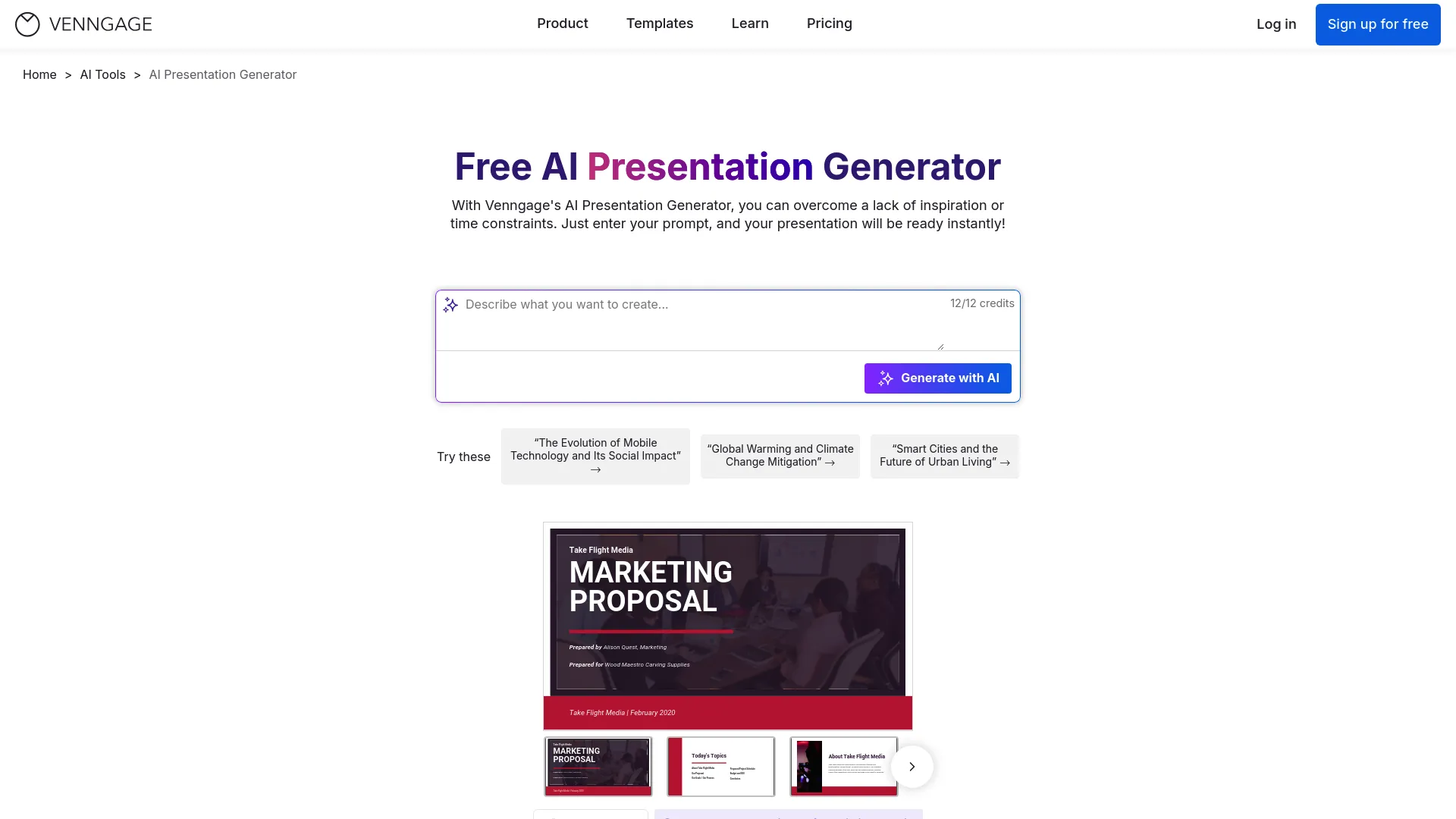 Screenshot of the Venngage website
